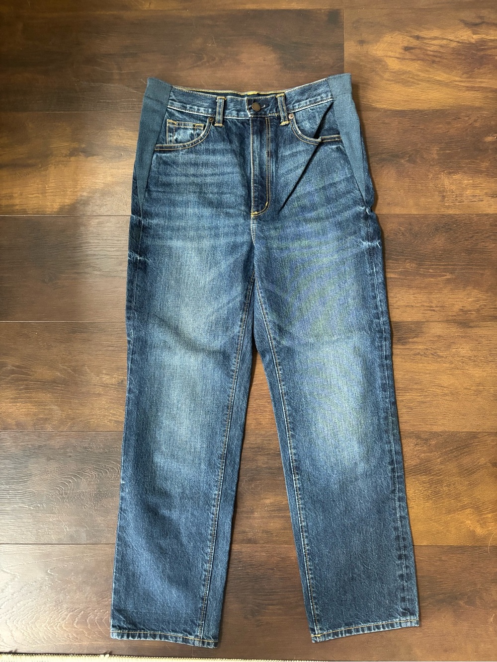 GU Japan High Waisted Wide Leg Straight Jeans - Mid Blue‎ - Size S (24-26)